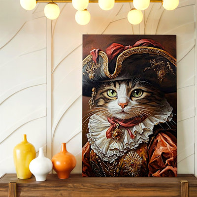 Portrait de chat en costume victorien de chapeau de pirate, reproduction d'art sur toile, décoration murale inspirée des animaux pour le bureau de chambre à coucher de salon, décoration de bureau de chambre à coucher de salon