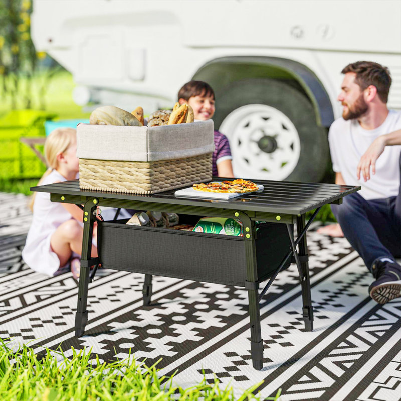 Petite table pliante en aluminium de 3 pieds, table de camping portable avec sac de rangement, Noir