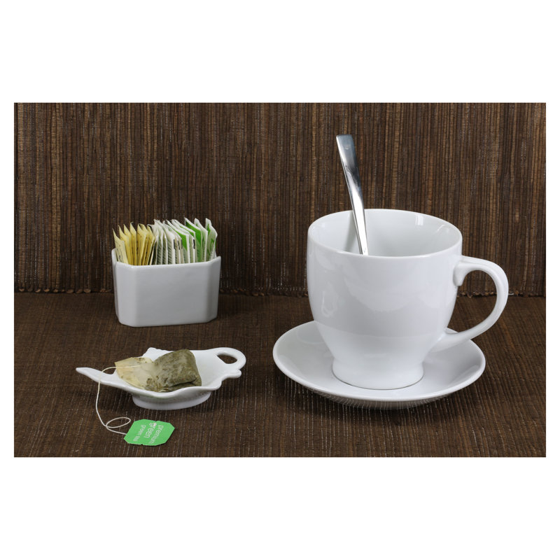 White Ceramic Round Indented Handle Mug Set, 17-Ounce