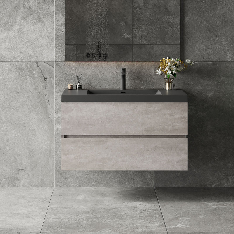 Dhruven 42 Inch Fully Assembled Single Floating Bathroom Vanity With Solid Surface Sink