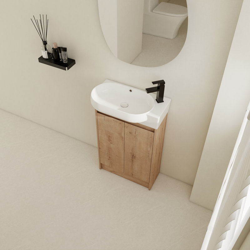 "Meuble-lavabo autoportant avec lavabo, conçu avec des portes à fermeture en douceur pour une fonctionnalité parfaite et silencieuse