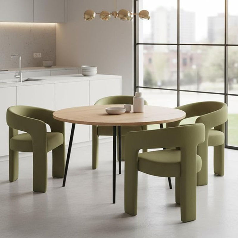 Dining Chair in Faux Fur Chic Armchair with Stylish Curved Backrest for Kitchen Living Room Restaurant Cafe, Green