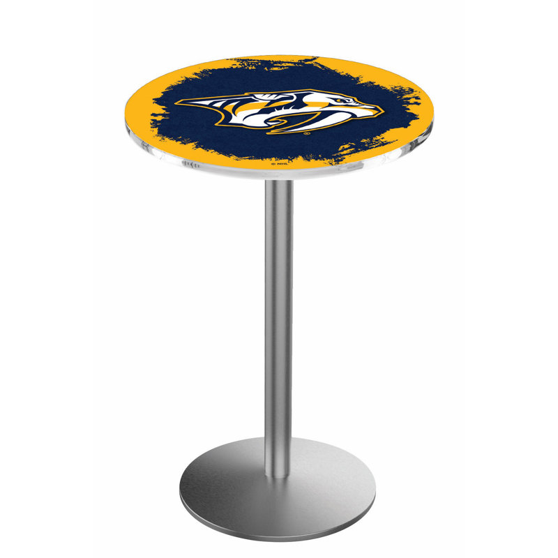 NHL Round Metal Base Dining Table, Nashville Predators, Stainless Steel