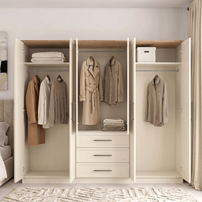 Cleverton Tellys 6 Door 3 Drawer Wardrobe with Mirror, Ivory