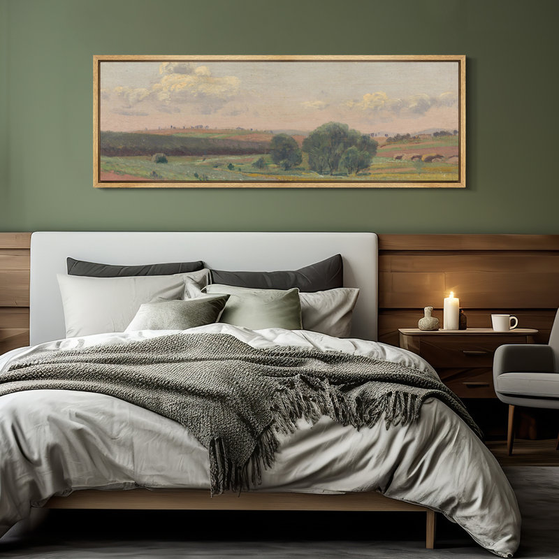 «Spring Country Landscape Relaxing Calm», impression sur toile encadrée surdimensionnée, H 20 po x l 60 po, Naturel