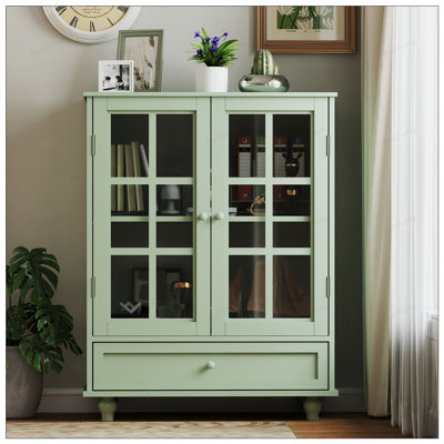 Buffet minimaliste avec portes doubles en verre et tiroir, rangement en bois moderne pour les espaces de vie et de salle à manger