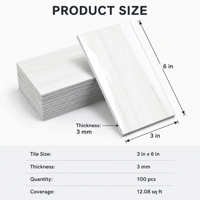 100 Pack Glossy White Peel and Stick Subway Tiles