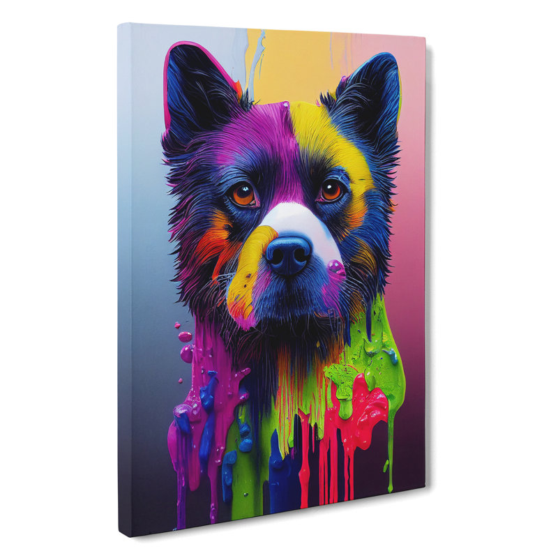 Dripping Paint Dog No.3 - Wrapped Canvas, 50cm H x 35cm W