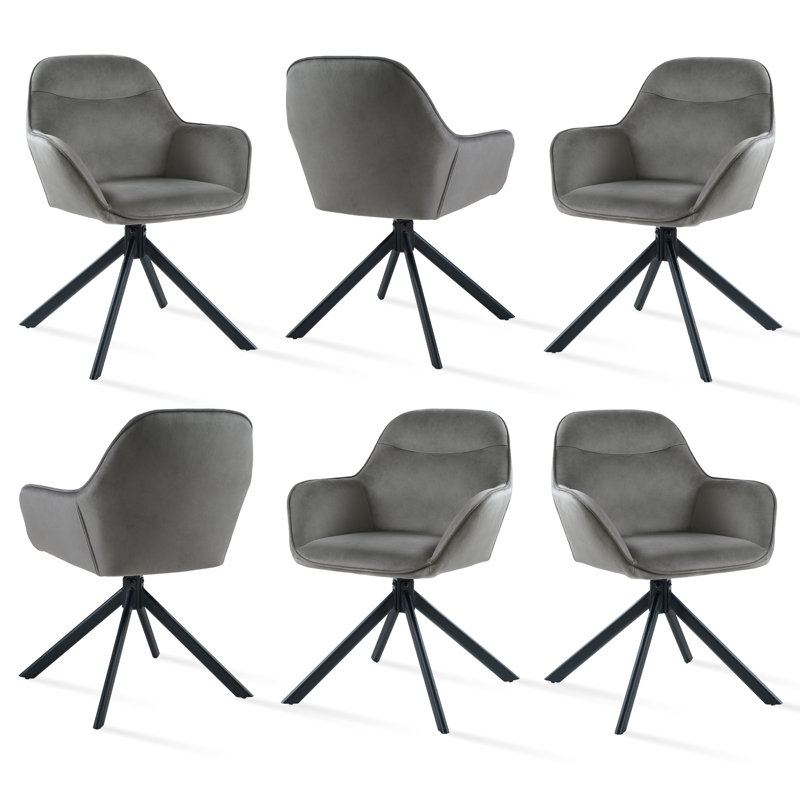 48.5cm H Swivel Upholstered Dining Chairs- Ergonomic Back, Dark Grey Velvet