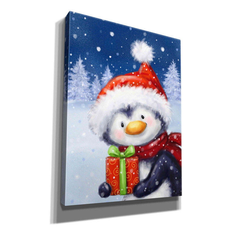 " Penguin With Present " by Makiko, 16" H x 12" W x 0.75" D