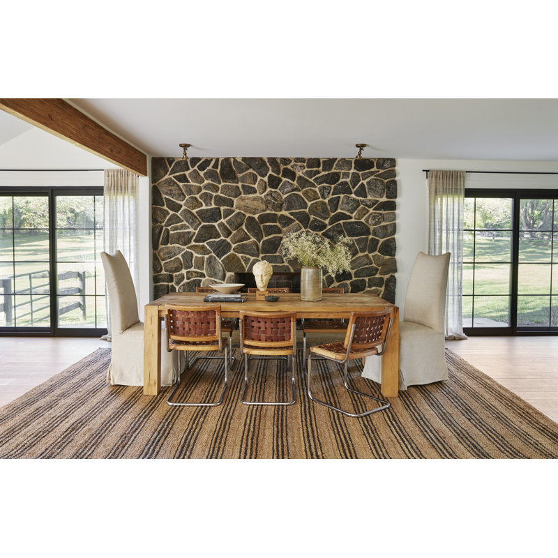 Natural Sycamore Striped Jute Area Rug, Square 6'
