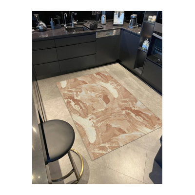 Brush Painted Cream Patterned Woven Base Washable Carpet