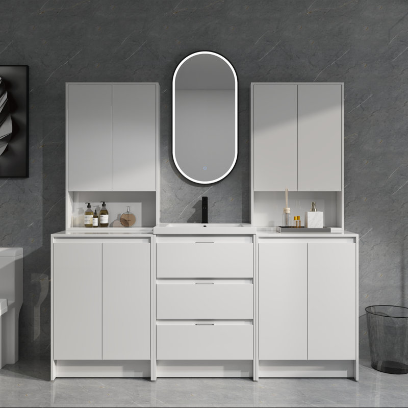 Ensemble de meuble-lavabo 72 "- Lavabo en résine avec 4 unités de rangement blanc