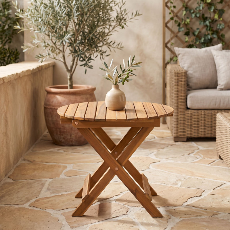 Table de bout d'extérieur ajustable pliable en bois d'acacia, sans assemblage requis