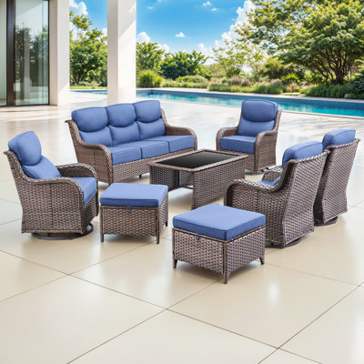  8-Piece Patio Furniture Set With Swivel Glider Chairs, 6-Inch Ultra-Plush Cushions & Water-Resistant Olefin Fabric