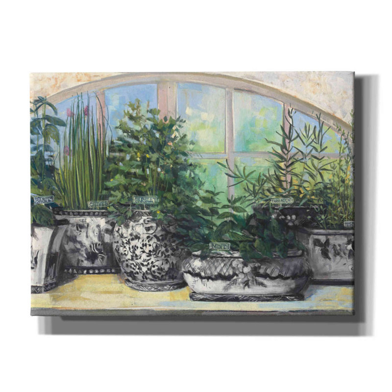 «Aanik Windowsill Herbs Bw Vases Crop On Canvas» par Carol Rowan, H 12 po x l 16 po x P 0,75 po