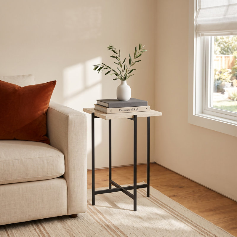 Lia End Table, White Marble/Black