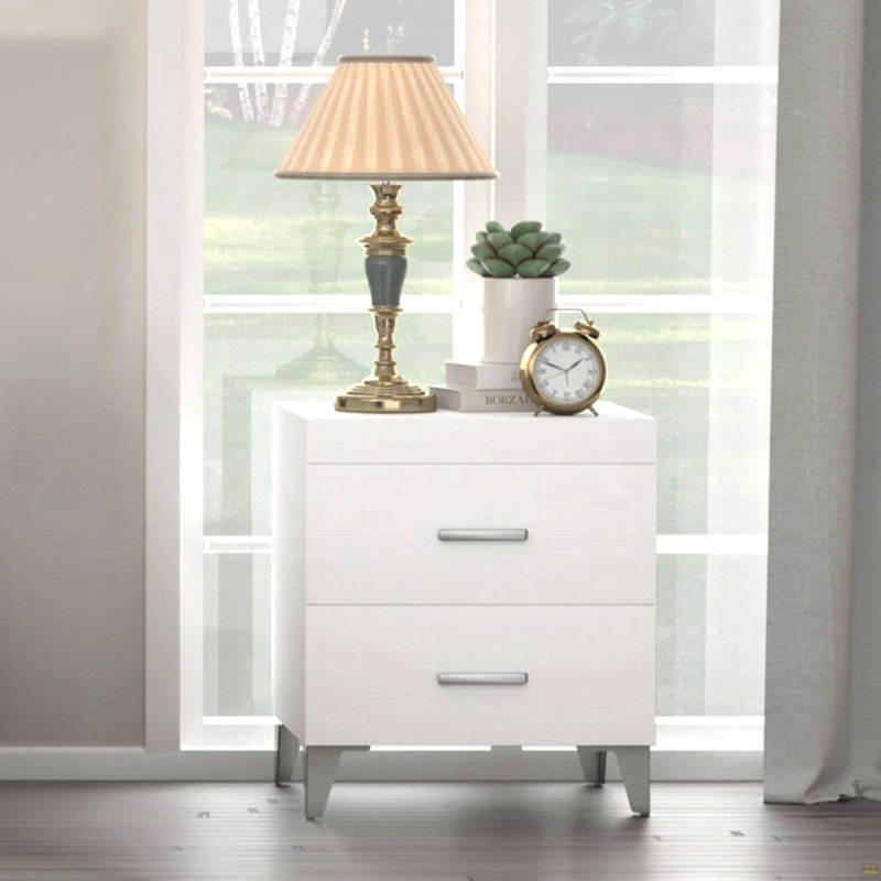 2 Drawers Nightstand With Metal Legs