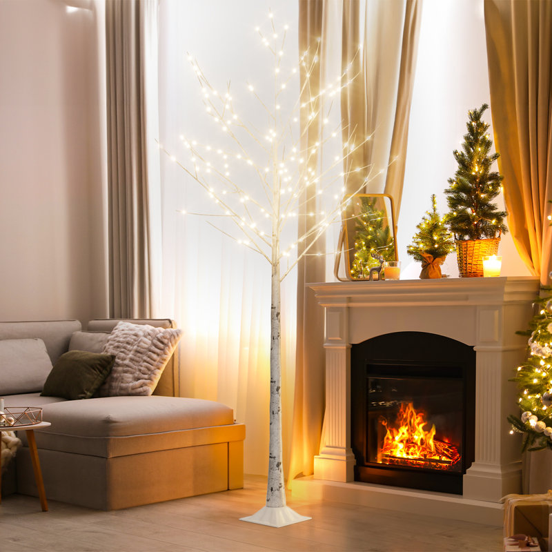 Bouleau illuminé - 150 lumières artificielles à DEL blanc chaud pour Noël, décoration intérieure et extérieure, 8 pi