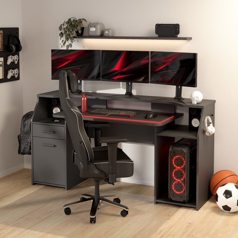 Bureau d'ordinateur l 67,32 po avec tiroir de rangement, armoire et étagère ouverte