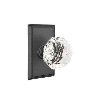Ensemble de faux boutons Emtek avec rosette rectangulaire et poignée en verre Diamond