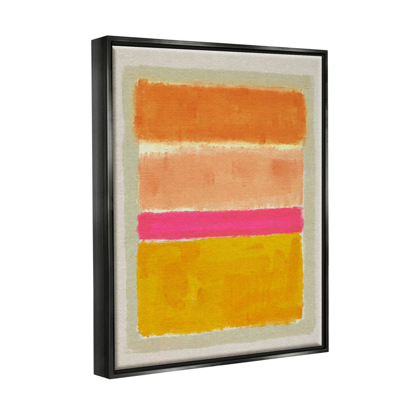 Abstrait, formes carrées et giclées par Victoria Barnes, H 21 po x l 17 po x P 1,7 po, Cadre flottant noir de jais