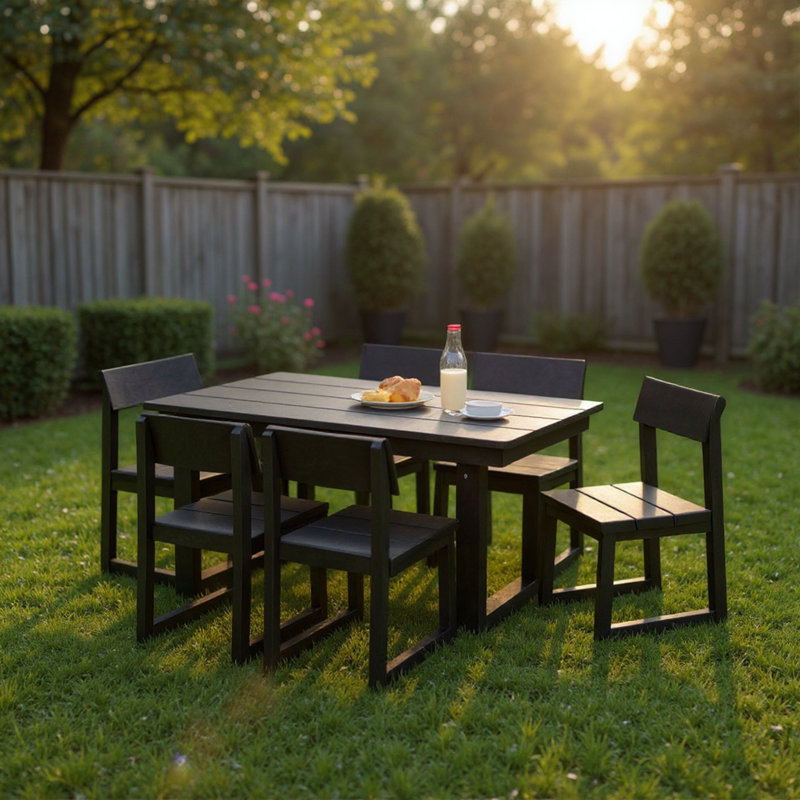 Versatile Weather-resistant Hdpe Dining Set - Modern Black Finish For Backyard Gatherings