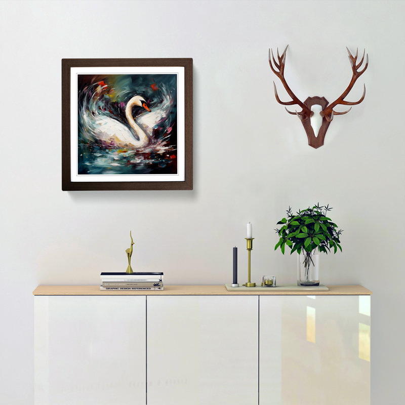 Swan Expressionism No.1 - Single Picture Frame Print on Wood, Walnut