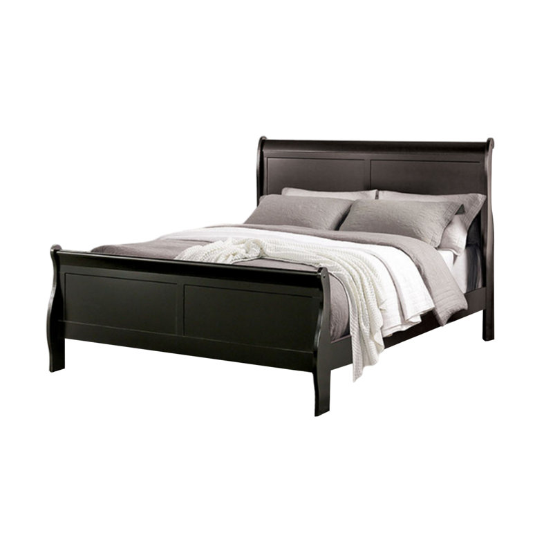 Ryla Bed, Sleigh Panel Headboard, Classic Solid Wood, Twin, Black