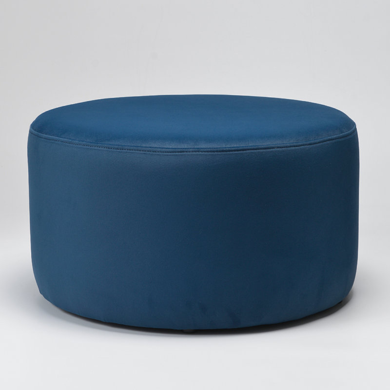 Brichelle 24'' Wide Modern Round Upholstered Ottoman, Navy Velvet