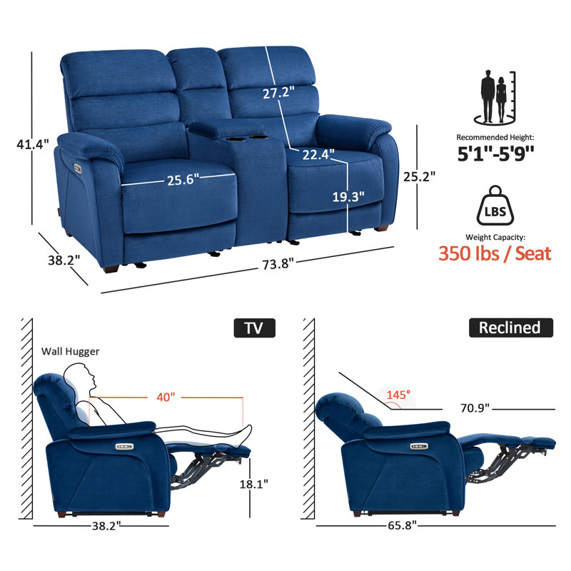 Causeuse inclinable électrique avec console Zero, Marine