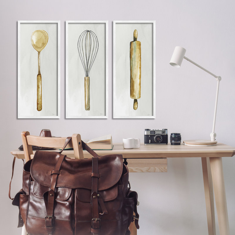  Ustensiles de cuisine traditionnels, ensemble de 3 giclées par Nan, Estampe numérique encadrée blanc bord de mer