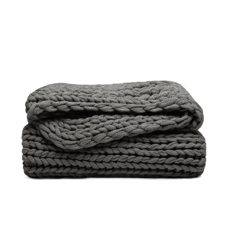 Handmade Chunky Knit Throw Blanket, Gray