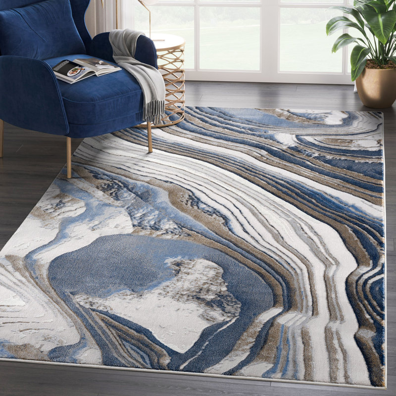 Tapis bleu / or Theatus Reg150A, Rectangle 7 pi 9 po x 10 pi 2 po