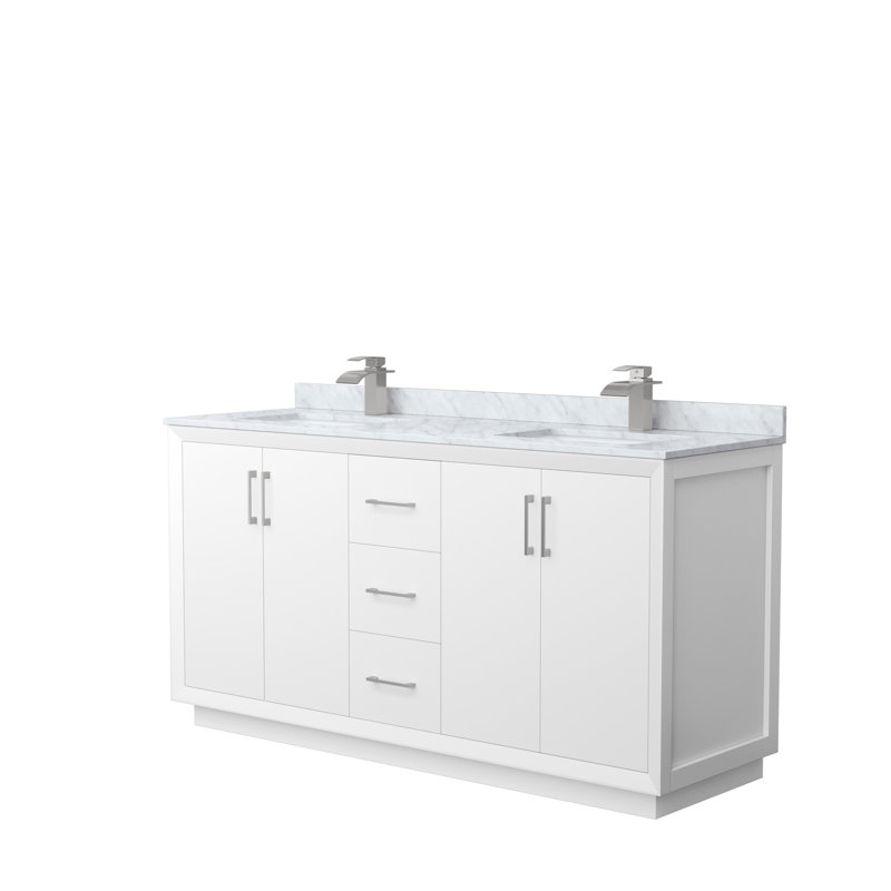 66'' Double Bathroom Vanity with Genuine Marble Top, Gray, White