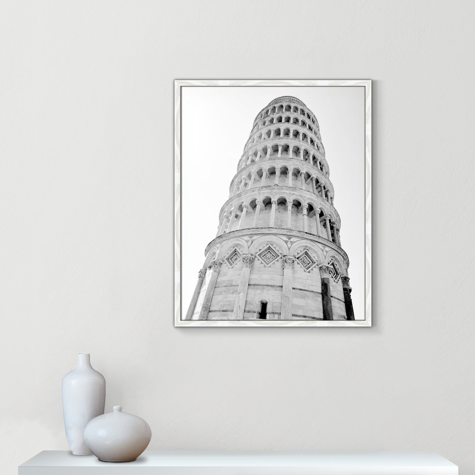 Iconic City Collection "Pisa" Print by Natalie Carpentieri, White Single Picture Frame, No, 29.5" H x 23.5" W x 0.75" D
