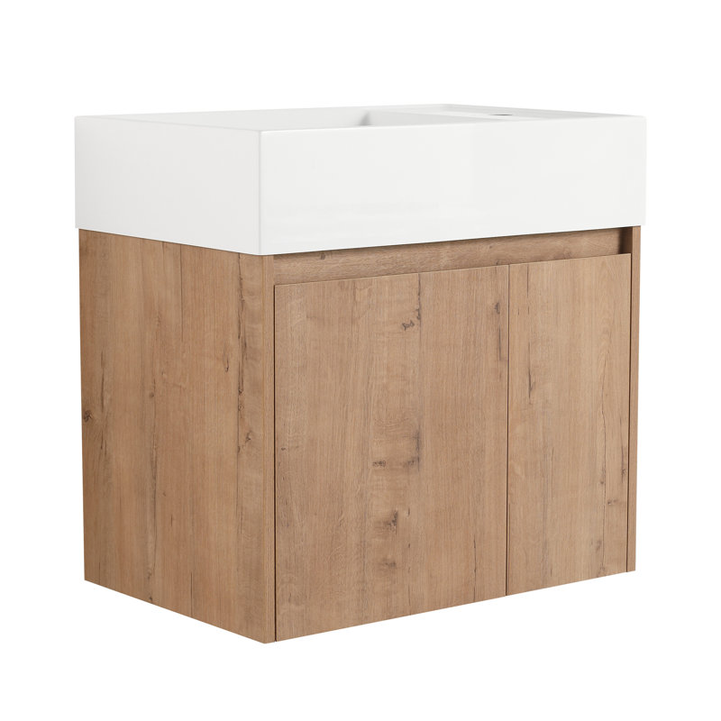 Armoire de salle de bain avec lavabo, meuble-lavabo avec portes à fermeture douce et conception à fixation flottante