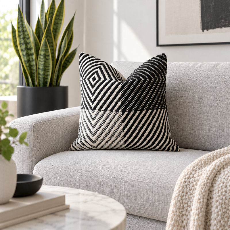 Handwoven Cotton Decorative Pillow Cover with Natural Beige Backing