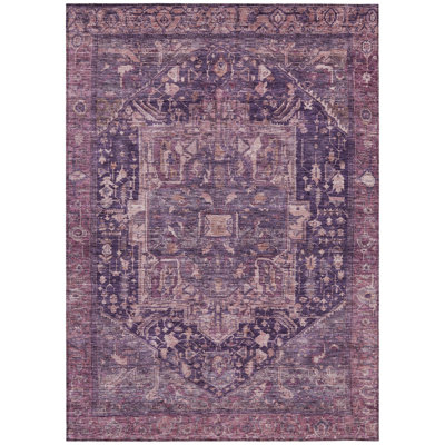 3' X 5' Eggplant Medallion Washable Indoor Outdoor Area Rug