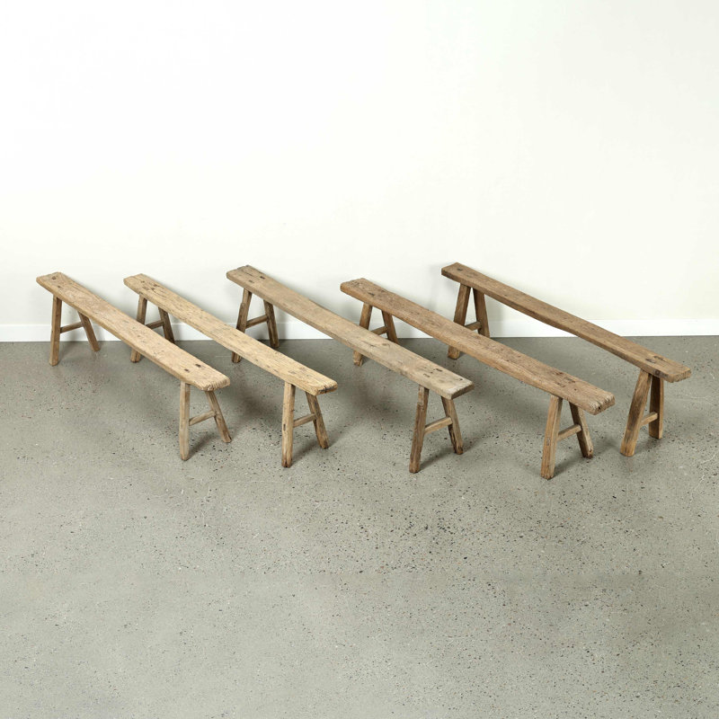 Lily's Living Vintage Noodle Bench, Weathered Natural Wood Finish , 20" H x 75" W x 6" D