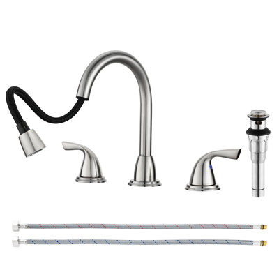 Widespread  2-Handle Pull Out Sprayer Bathroom Sink Faucet With 360 Swivel Spout