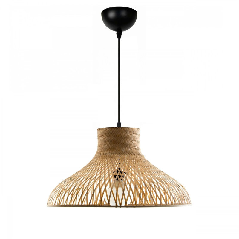 Elegant Bamboo Chandelier, Beige & Black, 15.8 x 8.3 inches | 100% Natural Bamboo, Adjustable Height up to 39.4 inches | E27 Socket, Max 40W | Perfect for Modern Dining Rooms & Living Spaces, Eco-Friendly Design