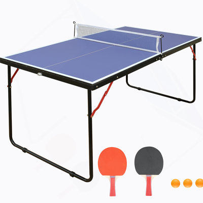Table de ping-pong pliable et portable avec filet et 2 raquettes de ping-pong