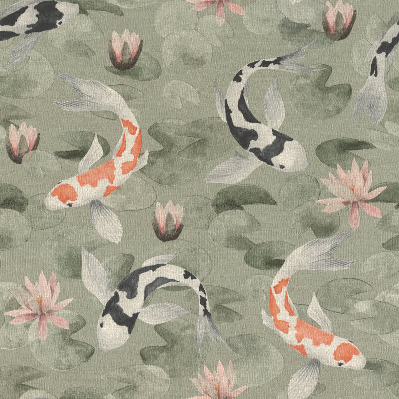 Rouleau de papier peint L 33 pi x l 20,9 po Coll Koi Fish, Vert