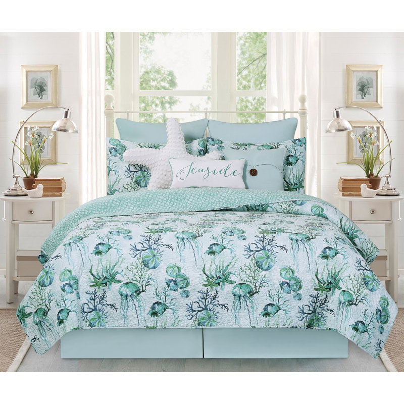 Ensemble de courtepointe réversible en coton Shorecrest, Courtepointe simple + 1 taie décorative standard