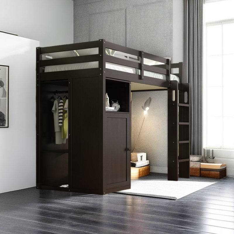 Lit mezzanine simple pour enfants Janitra, Espresso
