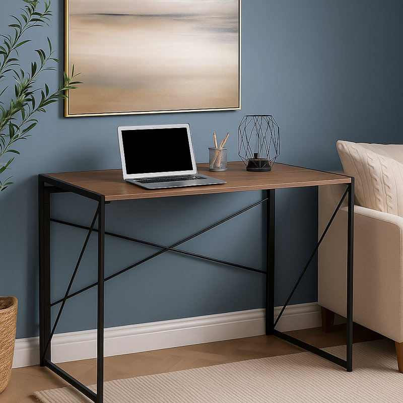 Arkham Metal Base Writing Desk, Dark Brown/Black