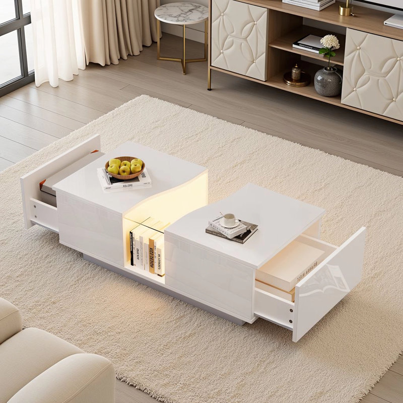 Block Coffee Table with Storage, White