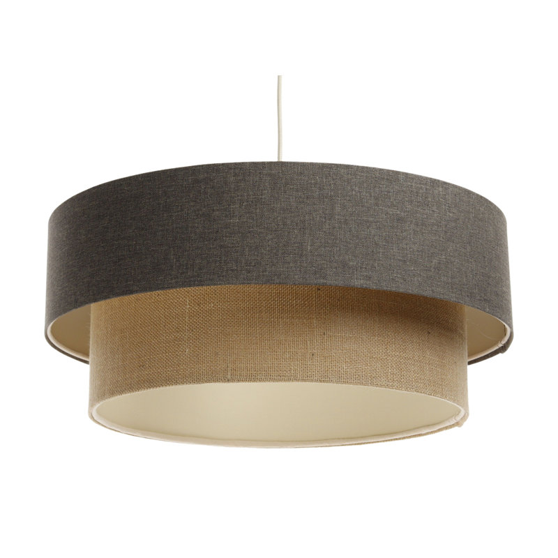 Zygi 1 - Light Cream Drum Pendant, Brown/Yellow Mustard