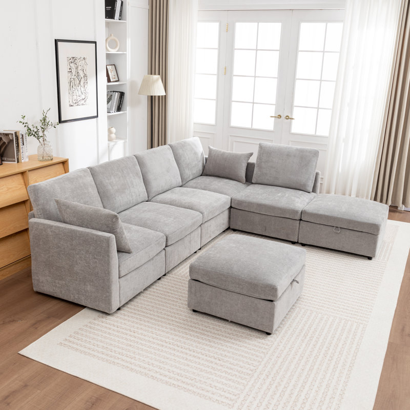 Ober 7-Piece L-Shaped Sectional Sofa, Gray